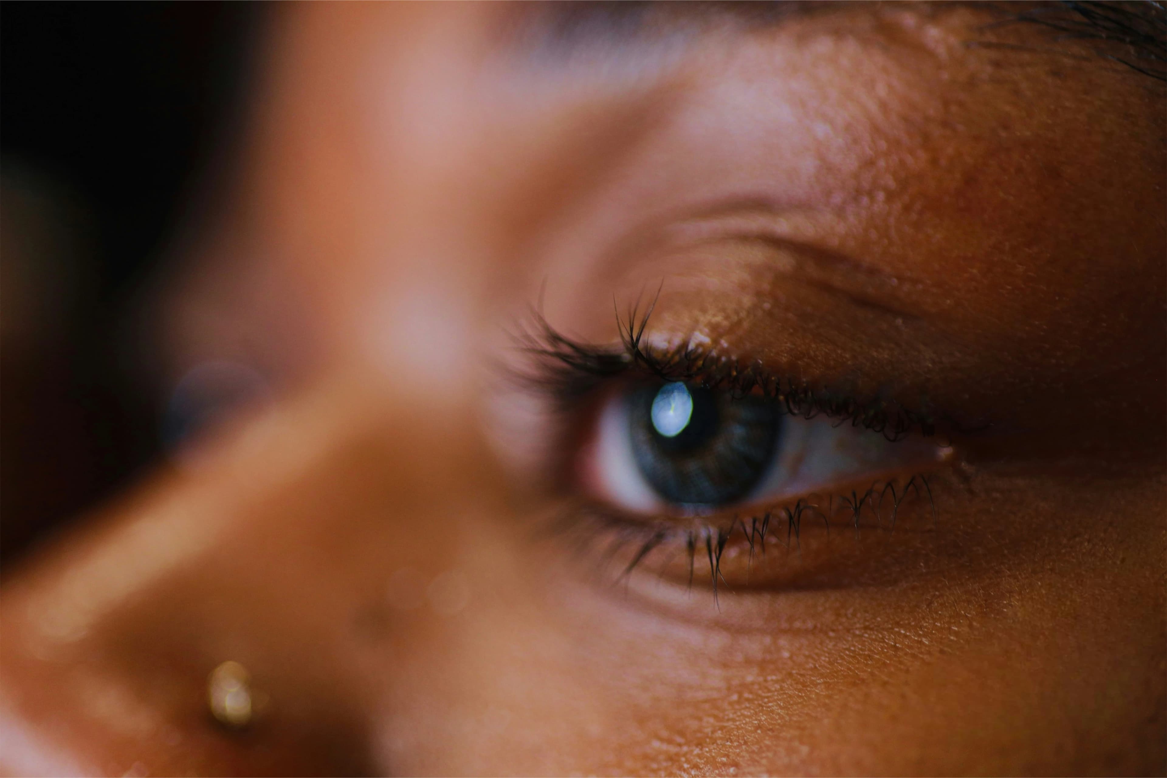 Eye by ManuelTheLensman: Fitness, calm and breathing of black woman outdoor in nature, mountains and blue sky background for yoga wellness, meditation and zen energy. Face of girl breathing for peace, freedom and mindfulness